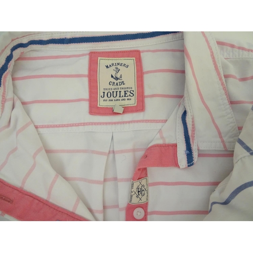 325 - Two Joules Mariners Grade long sleeve polo shirts, one white with pink stripes, the other white with... 