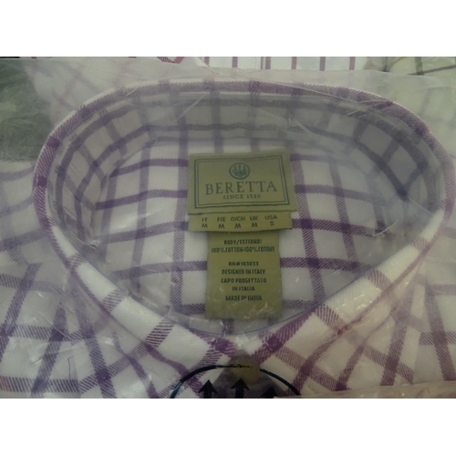 343 - Box of assorted clothing to include, one Laksen orange jumper size 2XL; four shirts, 2 Beretta, 1 Le... 