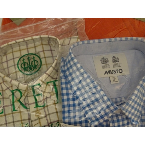 344 - Box of assorted items to include, three orange Laksen V neck jumpers size XL2; 15 Laksen stalker cap... 