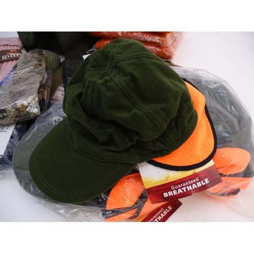 346 - Box of assorted items to include, 3 Laksen orange jumpers size 2XL, 1 pair of Laksen tweed trousers ... 