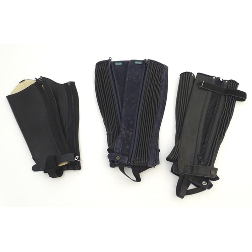 350 - Three pairs of child / small adult black chaps / gaiters (3)