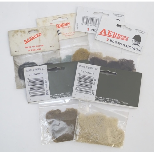 354 - Assorted equestrian items to include riders hair nets, a fly fringe and 2 red fillet strings