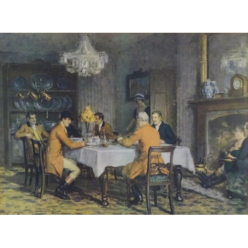 189 - Two hunting prints, One before the hunt with gentlemen in hunting pinks smoking pipes etc. and a boy... 