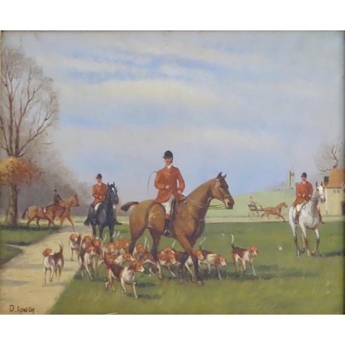 193 - D. Long, XIX, English School, Oil on canvas, A country landscape with a pack of hounds / hunting dog... 