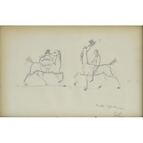 202 - Edwin Landseer Lutyens (1869-1944), Pencil, A sketch depicting two gentlemen on horse back, one hors... 