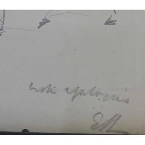 202 - Edwin Landseer Lutyens (1869-1944), Pencil, A sketch depicting two gentlemen on horse back, one hors... 