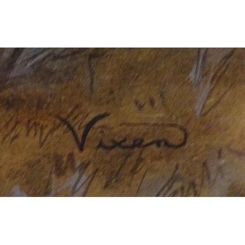 207 - Vixen, XX, Watercolour and gouache, A misty hunting scene with a man on horseback calling the hounds... 