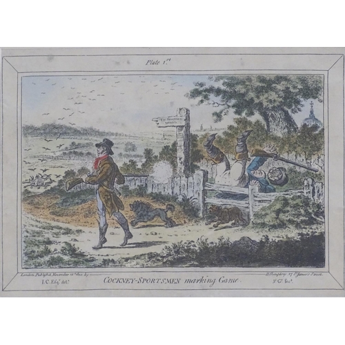 215 - After James Gillray (1756-1815), Hand coloured etchings, A set of four images from the Cockney Sport... 