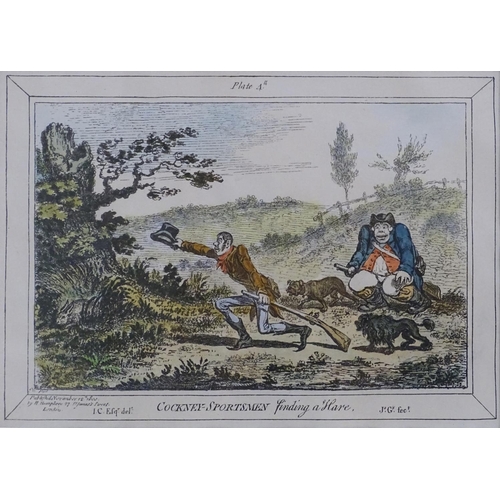 215 - After James Gillray (1756-1815), Hand coloured etchings, A set of four images from the Cockney Sport... 