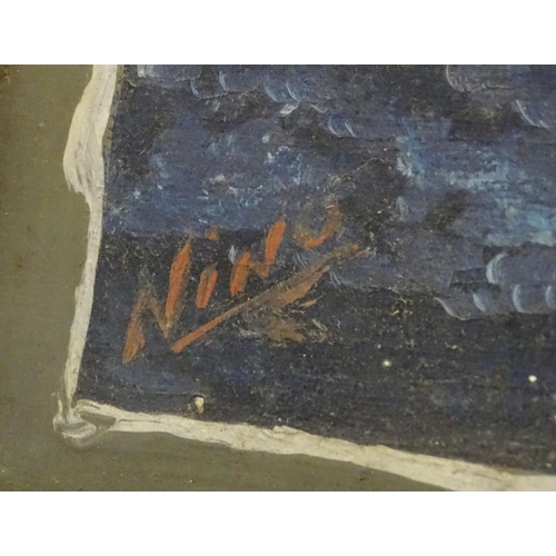 216 - Nino, XX, Mixed media on board, A naive folk art depiction of a swordfish jumping out of the water, ... 