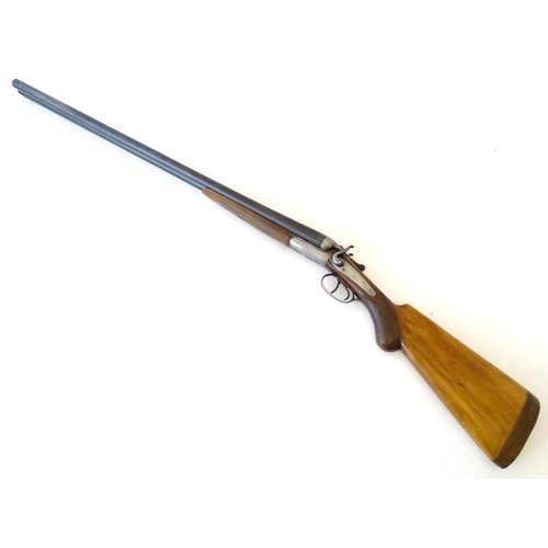 577 - Shotgun: a Belgian 12 bore back action toplever side by side hammergun, beech semi-pistolgrip stock ... 