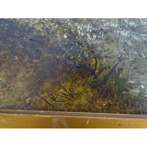 220 - James Charles Ward (act. 1830-1875), Oil on canvas, A wooded river landscape with an angler trout fi... 