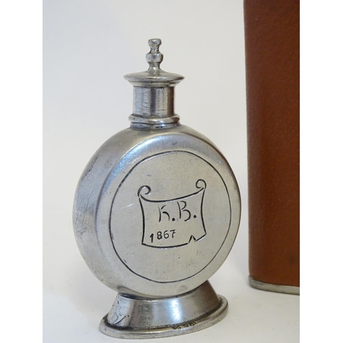 282 - 3 assorted hip flask including one of book form. The tallest approx 5 3/4