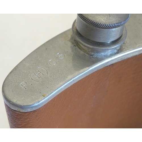 282 - 3 assorted hip flask including one of book form. The tallest approx 5 3/4