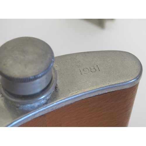 282 - 3 assorted hip flask including one of book form. The tallest approx 5 3/4