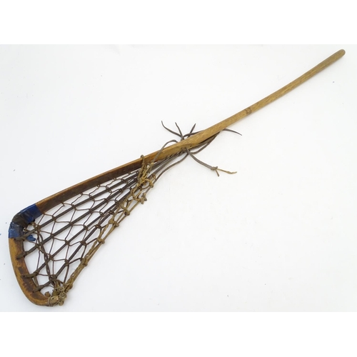 86 - A Hattersley & Son wooden lacrosse stick / crosse, marked with maker and model Viktoria No. 1 to sid... 