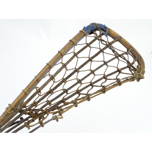 86 - A Hattersley & Son wooden lacrosse stick / crosse, marked with maker and model Viktoria No. 1 to sid... 