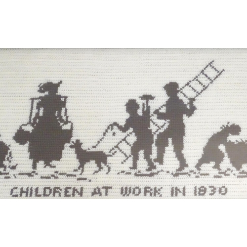 1021 - A pair of 19thC embroideries, Children at Play in 1830, a silhouette depiction of children skipping,... 