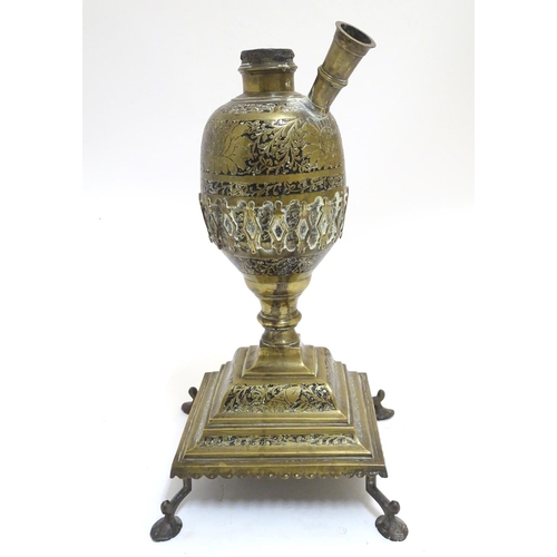 1037 - A brass Eastern hookah pipe base, with incised decoration, 15