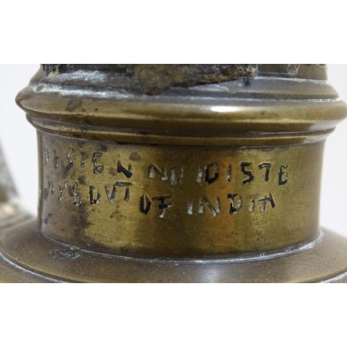 1037 - A brass Eastern hookah pipe base, with incised decoration, 15