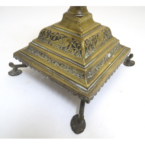 1037 - A brass Eastern hookah pipe base, with incised decoration, 15