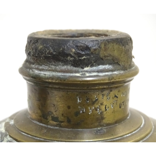 1037 - A brass Eastern hookah pipe base, with incised decoration, 15