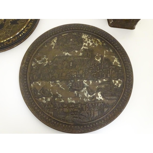 197 - Old Chocolate/advertising tins: Four various tins to include two tall boxes decorated with figures, ... 