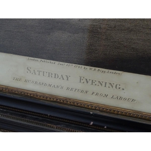 223 - W. Nutter, after W. R. Bigg, A pair of circa 1795 hand coloured engravings, 'Saturday Evening, the h... 