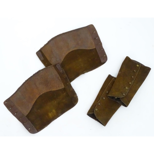 226 - Two pairs of suede and leather gaiters with button fastenings. Approx. 11 ¼'' x 14'' (4)