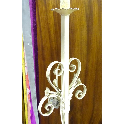 200 - A vintage wrought iron white painted standard lamp. Approx. 61 1/4