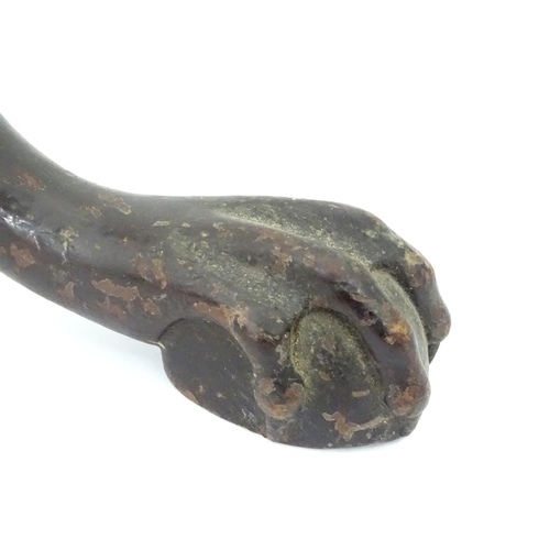 207 - A 19thC mahogany carved wine table base with ball and claw feet. Approx. 22