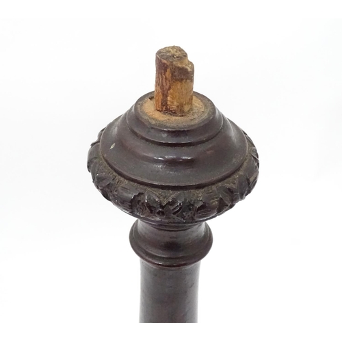 207 - A 19thC mahogany carved wine table base with ball and claw feet. Approx. 22