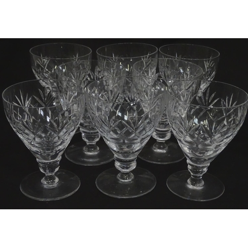 218 - A quantity of crystal wine glasses, a decanter etc.