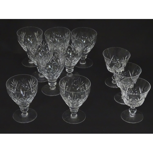 218 - A quantity of crystal wine glasses, a decanter etc.