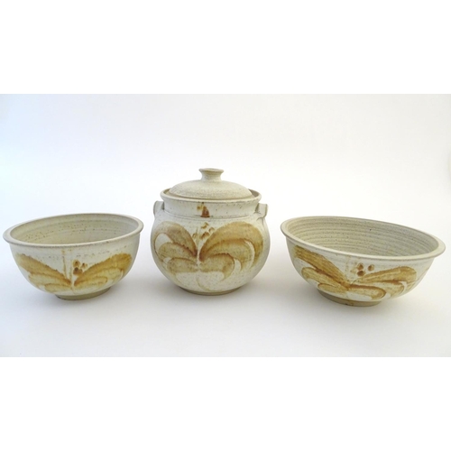 63 - Three items of studio pottery by Ernest Bernard Jones of Beaford, North Devon, comprising two bowls ... 