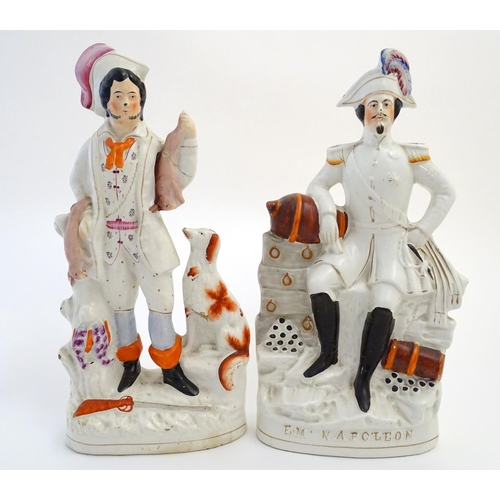 70 - Four large Victorian flatback Staffordshire figures, to include Emperor Napoleon sat upon cannons; A... 