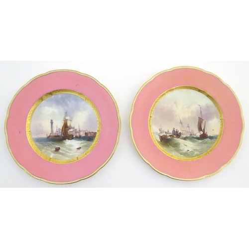 91 - A pair of early 20thC Copeland marine dessert plates, one with a view of Margate, with ships and a l... 