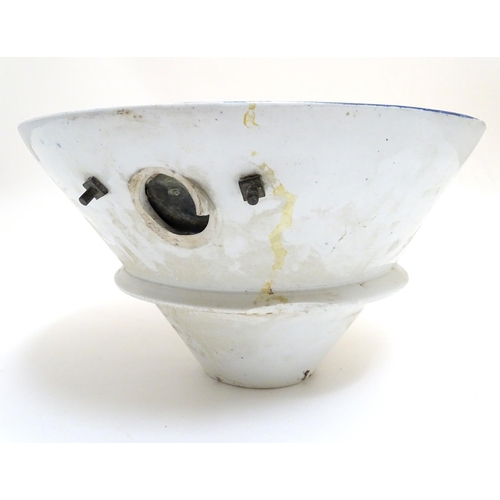 136 - A Victorian water closet bowl / pan with blue and white transfer decoration depicting figures in a c... 