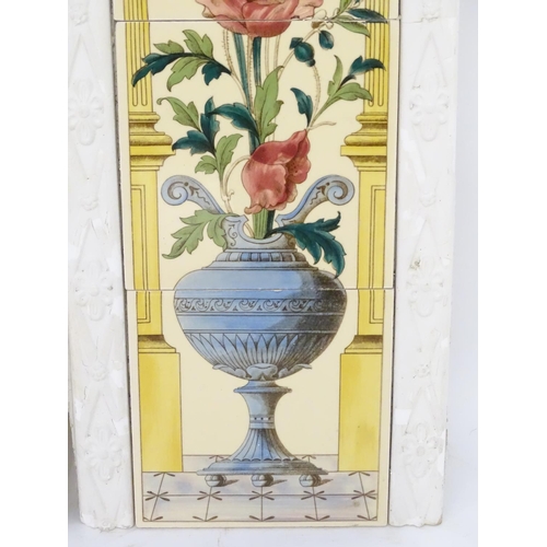 142 - Two classical scenes depicting urn and flowers within an urn, each formed from. 5 tiles suitable for... 