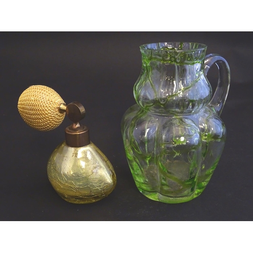 158 - A 20thC scent / perfume atomiser, with gold craquelure finish, together with an early 20thC water ju... 