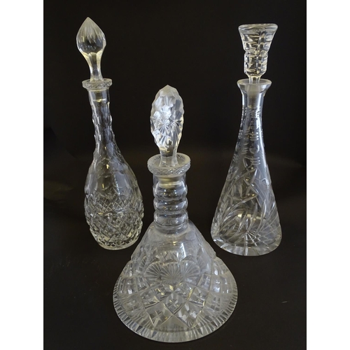 173 - Three 20thC cut glass decanters, to include a Royal Brierley crystal ship's decanter with crosshatch... 