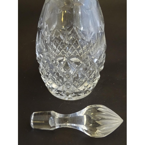 173 - Three 20thC cut glass decanters, to include a Royal Brierley crystal ship's decanter with crosshatch... 