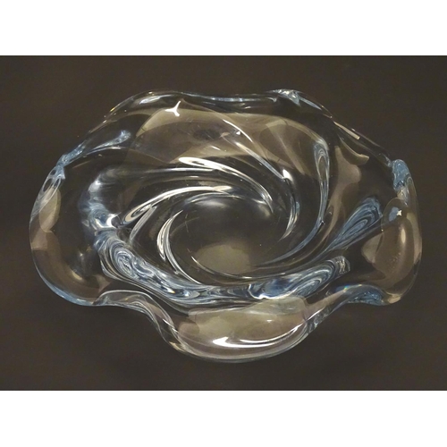 183 - An c1940 Orrefors Edvin Ohrstrom centerpiece glass crystal bowl, formed as a swirl, signed under 'FU... 