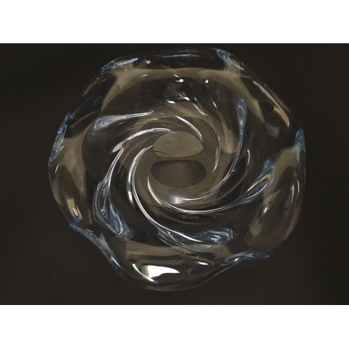 183 - An c1940 Orrefors Edvin Ohrstrom centerpiece glass crystal bowl, formed as a swirl, signed under 'FU... 