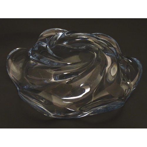 183 - An c1940 Orrefors Edvin Ohrstrom centerpiece glass crystal bowl, formed as a swirl, signed under 'FU... 