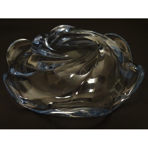 183 - An c1940 Orrefors Edvin Ohrstrom centerpiece glass crystal bowl, formed as a swirl, signed under 'FU... 