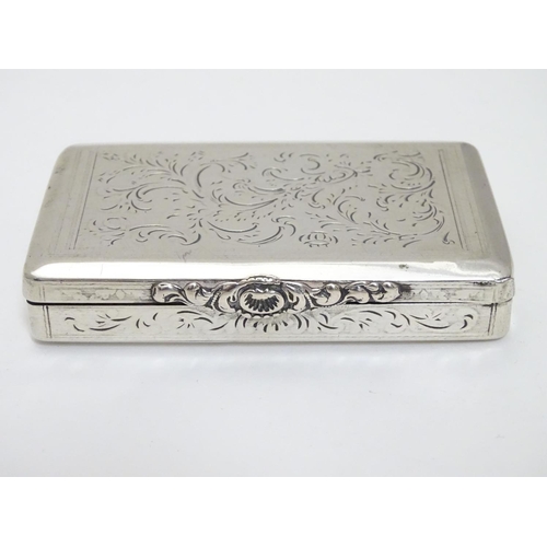 195 - A Continental silver snuff box with engraved decoration and glided interior marked with Austrian / H... 