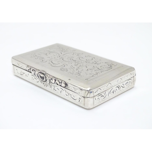 195 - A Continental silver snuff box with engraved decoration and glided interior marked with Austrian / H... 