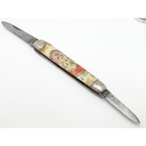 199 - A souvenir / commemorative pen knife commemorating the 1953 Coronation of Queen Elizabeth II togethe... 