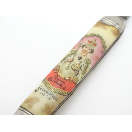 199 - A souvenir / commemorative pen knife commemorating the 1953 Coronation of Queen Elizabeth II togethe... 